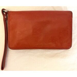 HOBO International Red Leather Bi-Fold Wallet Wristlet Cotton Lined
